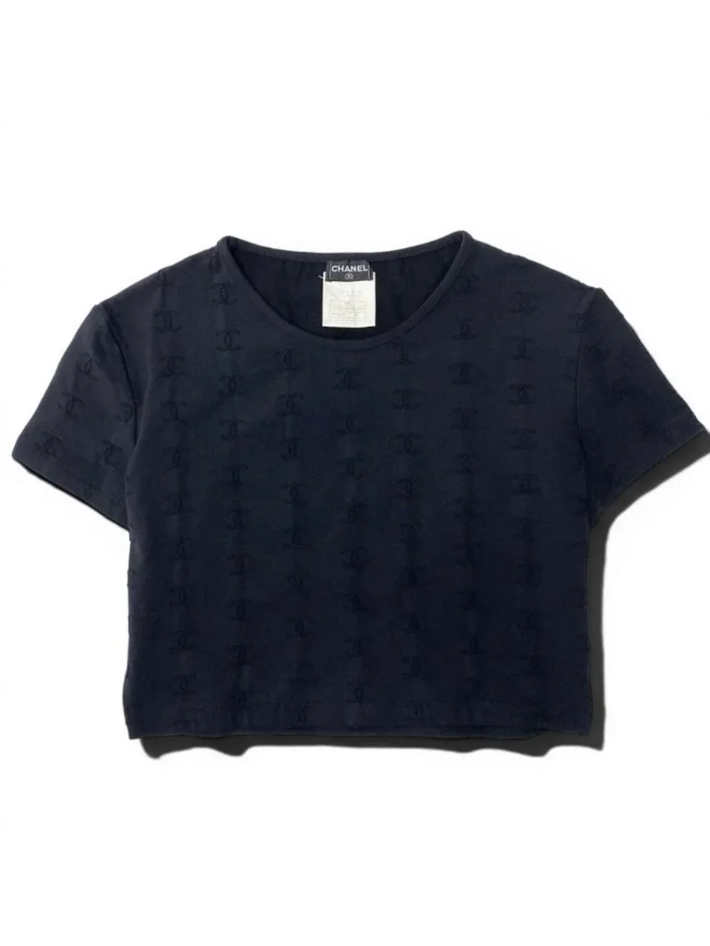 Chanel Vintage CC Logo Cropped T Tight Top Black